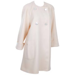 90s Vintage AKRIS Creme Double Face Wool Coat in Size 10
