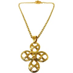 Chanel Gold Large Cross Charm Chain Evening Statement Necklace