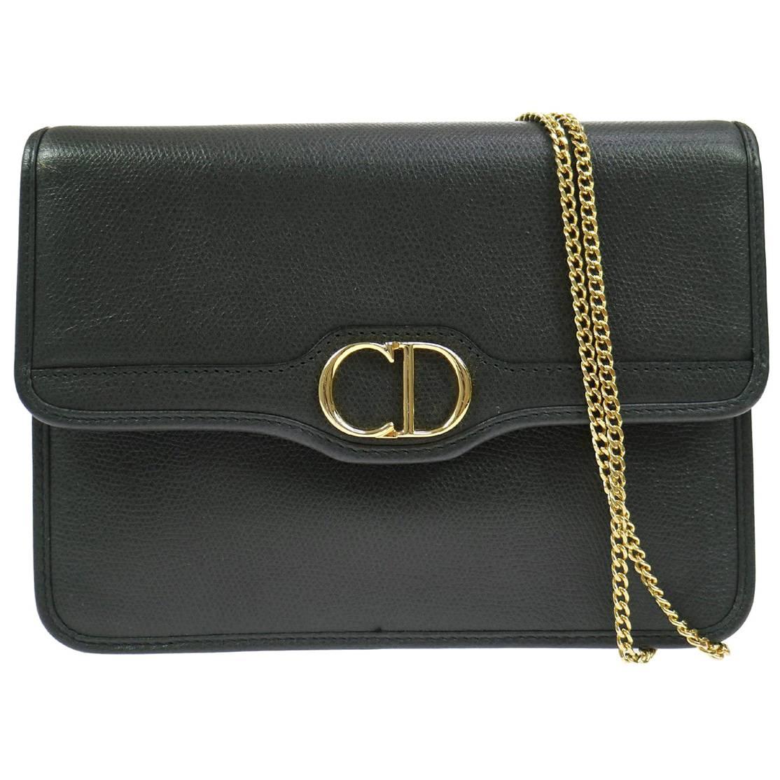Christian Dior 'CD" Charm Gold Leather 2 in 1 Clutch Shoulder Flap Bag