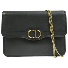 Retro Christian Dior 'CD" Charm Gold Leather 2 in 1 Clutch Shoulder Flap Bag