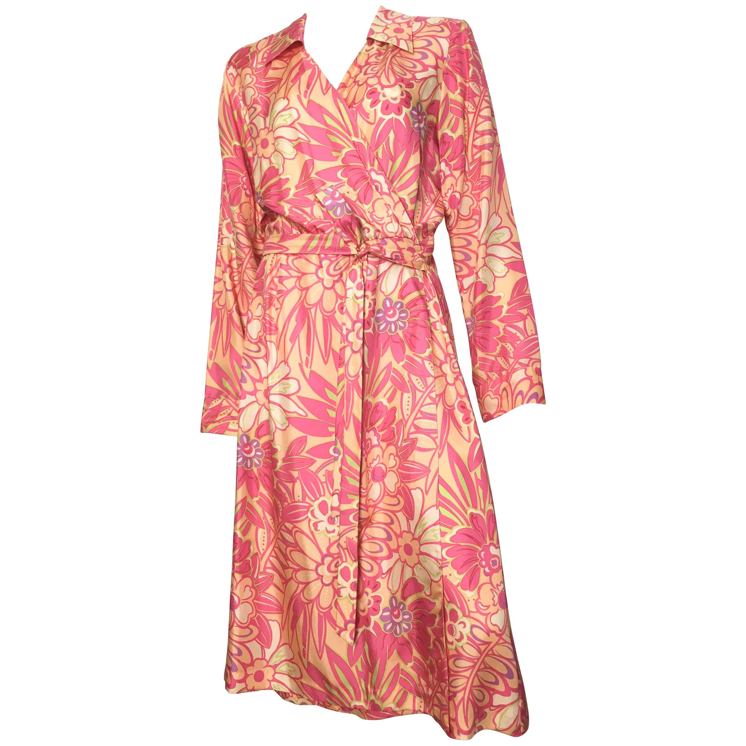 Bob Mackie Floral Silk Wrap Dress Size 14 / 16.