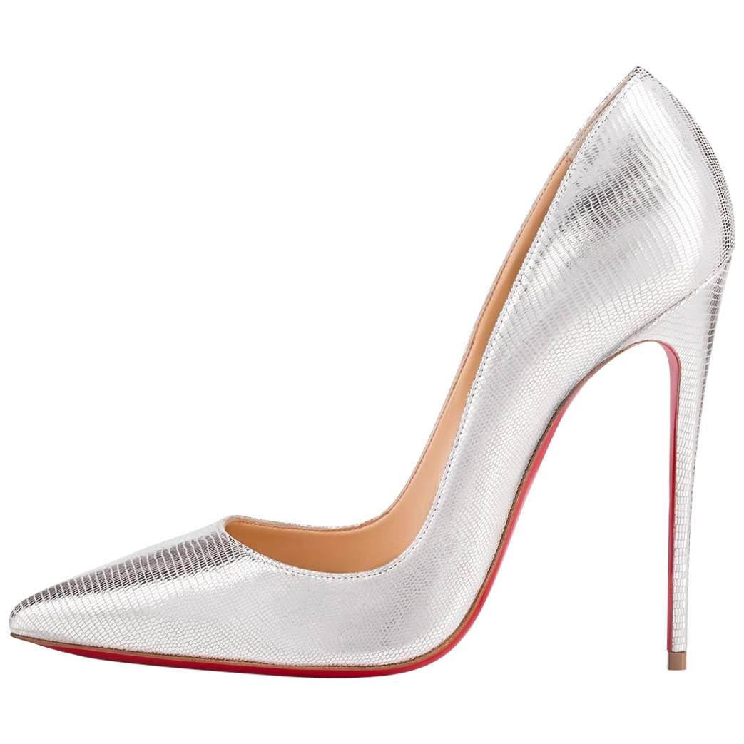 Christian Louboutin NEW Silver Leather So Kate Evening Pumps Heels in Box