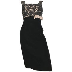 Vintage Black Lace & Velvet Evening Cocktail Dress Size 4 . Custom Piece.