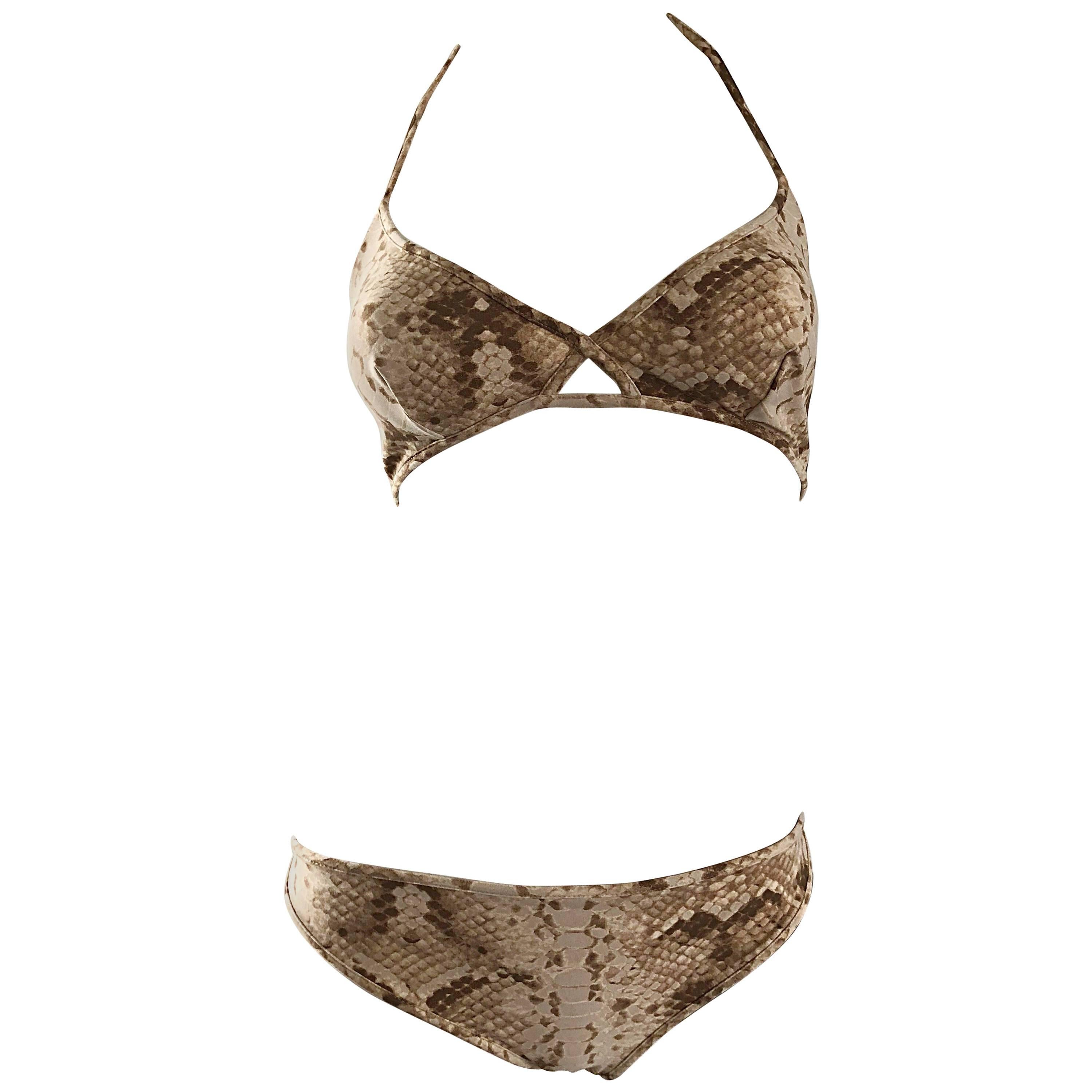Tom Ford for Yves Saint Laurent Snake Skin Print Two Piece Bikini Swimsuit