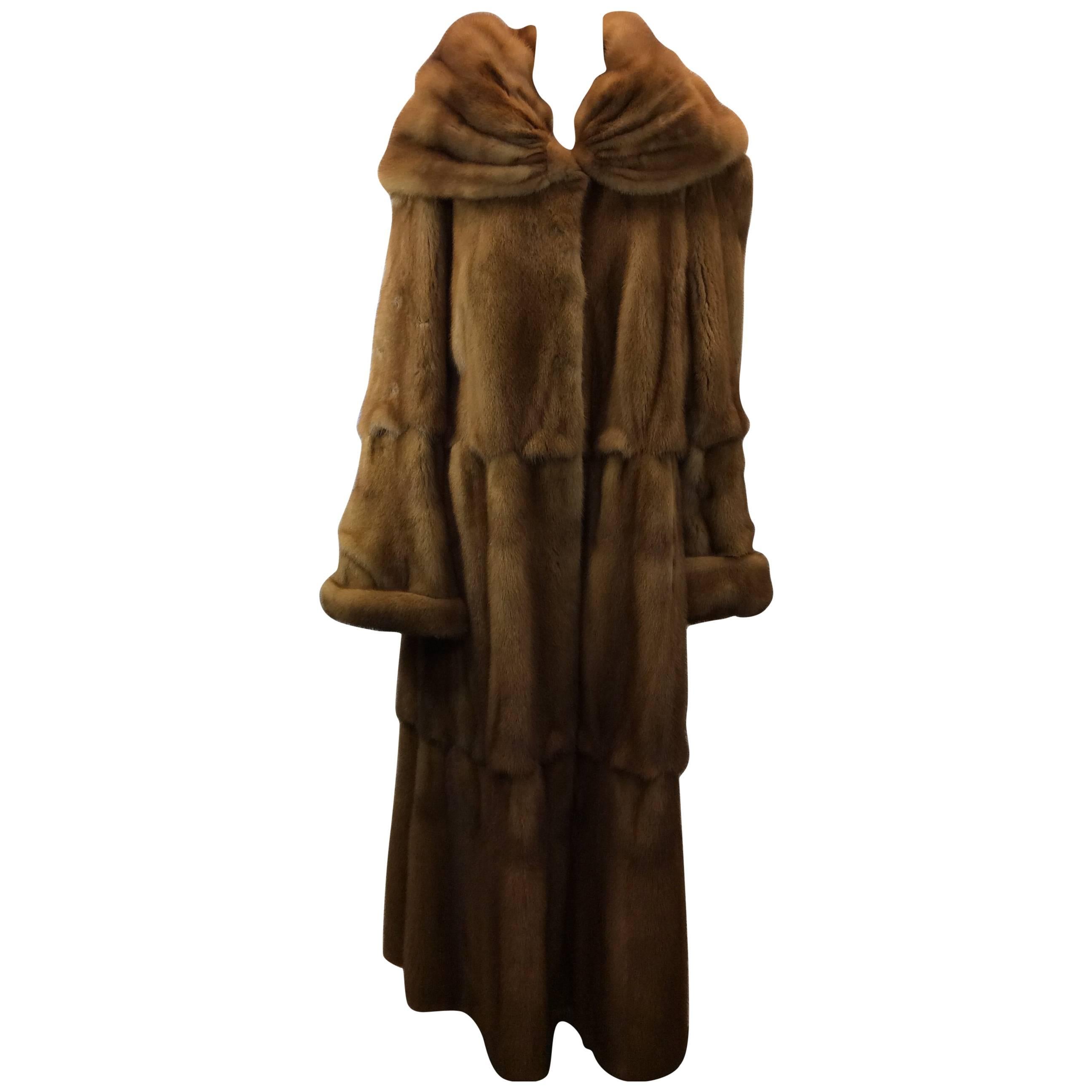 Full Length Tiered Chestnut Sable Fur Coat For Sale