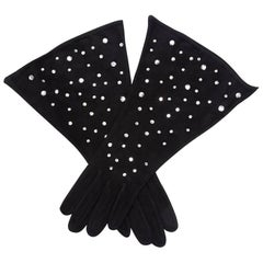 Yves Saint Laurent Rhinestone Embellished Suede Gloves 