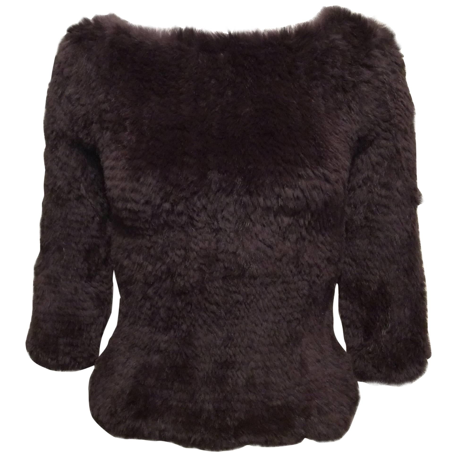 Jill Sander Chocolate Brown Rabbit Fur Sweater Sz S For Sale