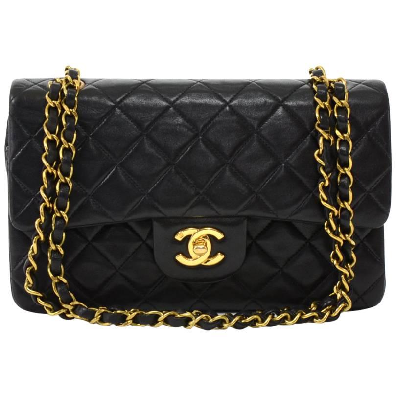 Vintage Chanel 2.55 Double Flap Black Quilted Leather Shoulder Bag