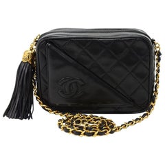 Retro Chanel 7" Black Quilted Leather Tassel Pochette Shoulder Bag