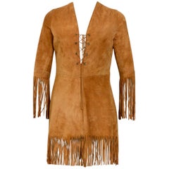 1960s vintage suede festival fringe dress