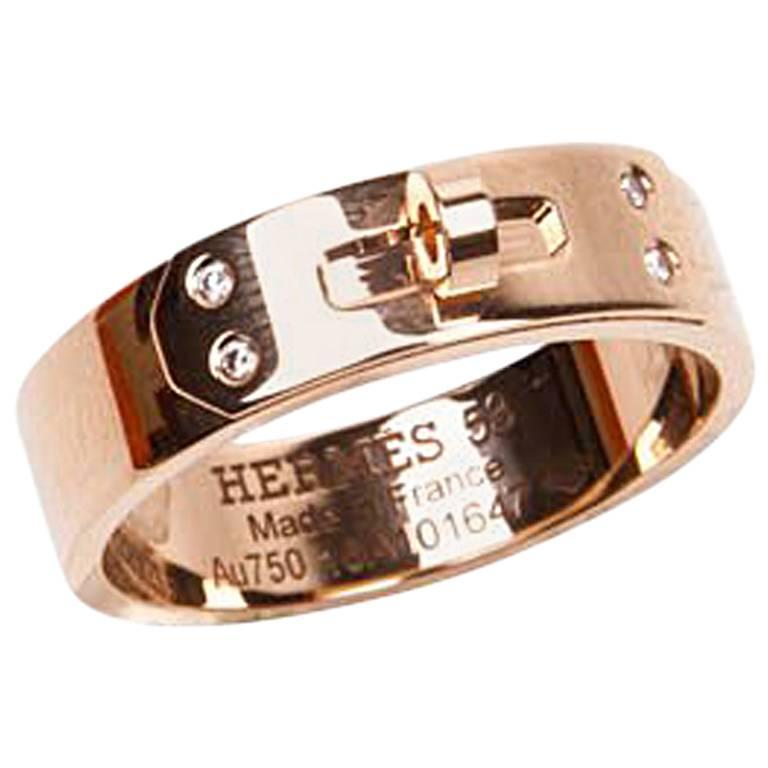 Hermes "Kelly" Band Ring in 750/1000 Rose Gold and 4 Diamonds at
