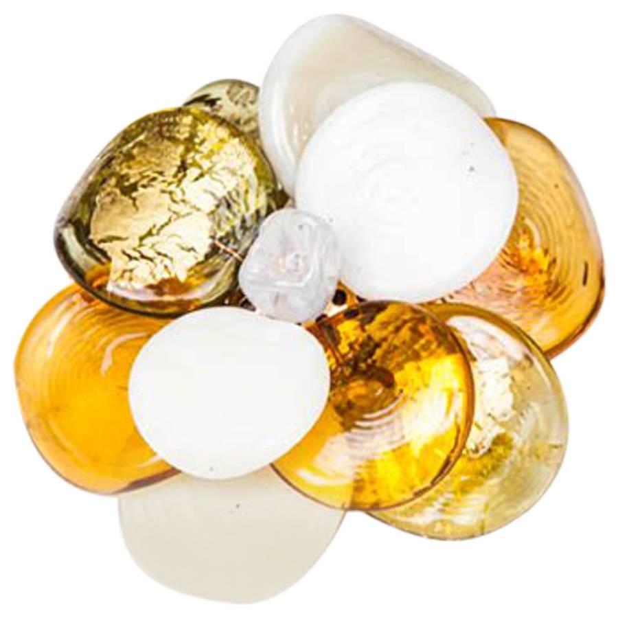 MARGUERITE DE VALOIS Couture Camellia Brooch in Tricolor Molten Glass For Sale