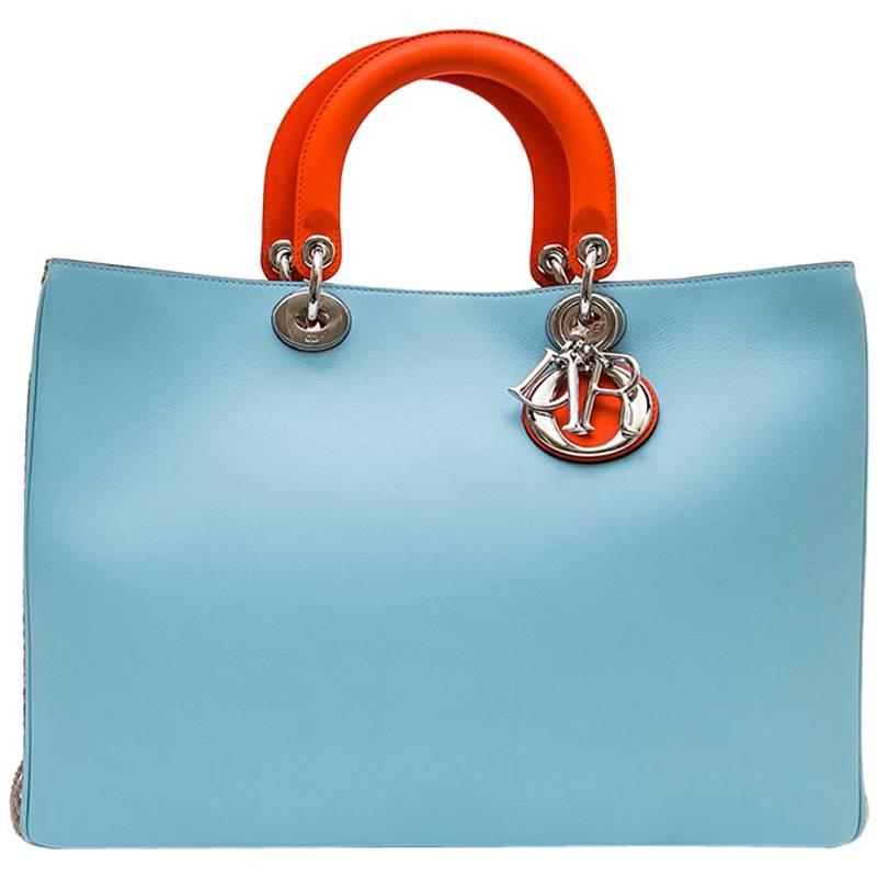 CHRISTIAN DIOR 'Lady D Dior' Bag in Blue Sky Leather and Gray Python