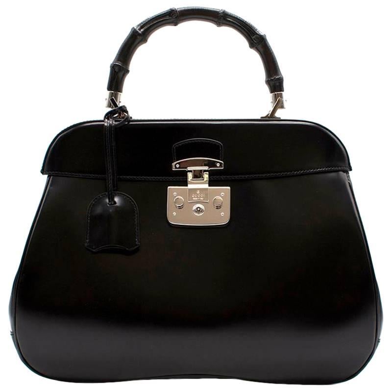 Gucci Black Leather Bag with Bamboo Handle  For Sale