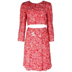 Superbe Chanel Fantasy Tweed Lesage CC Logo Faux Wrap Skirt Suit Seen on Kendall