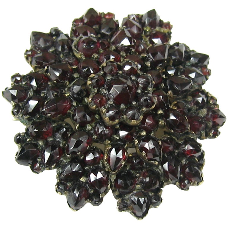Antique 19th century Gold Filled Blood Red Bohemian brooch Pin