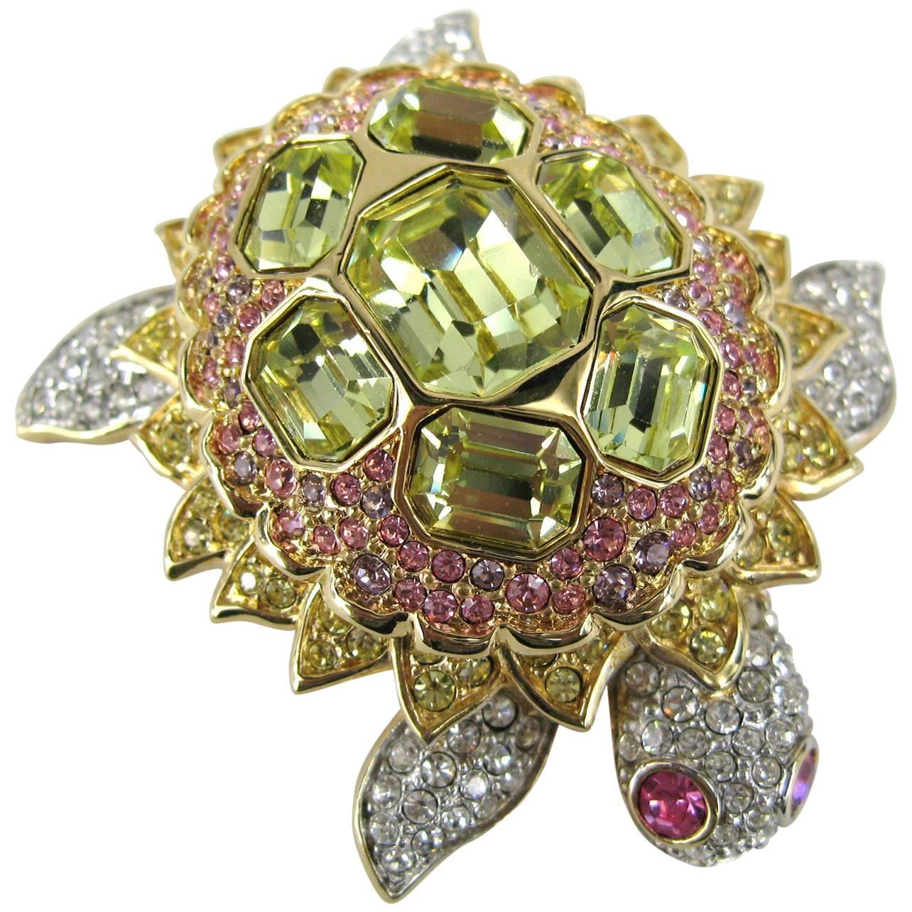 1980s Daniel Swarovski Crystal Encrusted Turtle Brooch Pin New, Never worn 