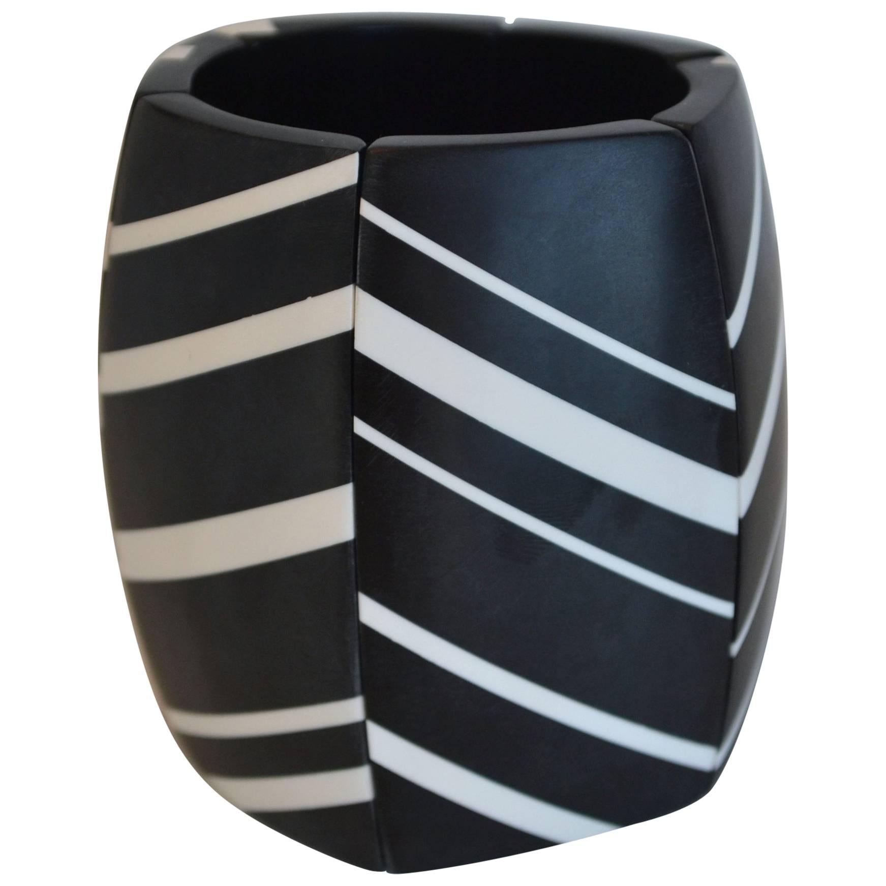 Monies Black and White Stripe Wood Bracelet