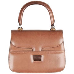 GUCCI VINTAGE Tan Leather HANDBAG w/ WOOD Detail