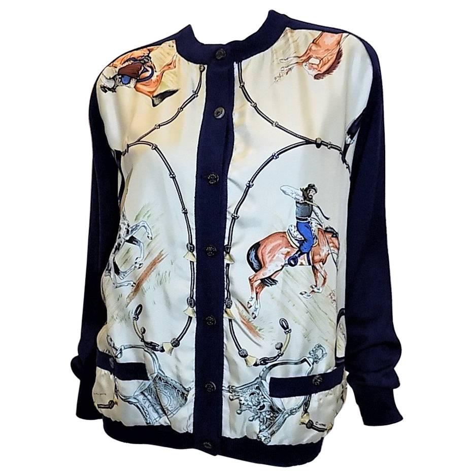 Hermes vintage equestrian cardigan sweater  J De Fougerolle For Sale