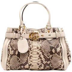 Gucci Brown and Cream Python GG Running Large Satchel Bag