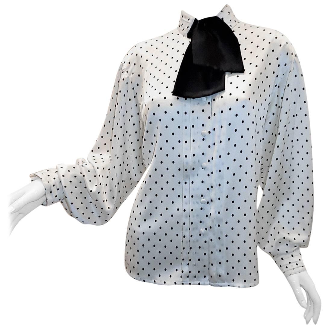 Louis Feraud polka dot blouse with tie sz 14