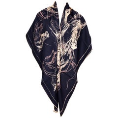 Hermès Abstract Horse Marine Naturel Cachemire Silk Shawl Scarf GM