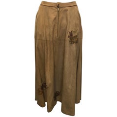 Vintage Roberto Cavalli Floral Suede Skirt, 1970s 