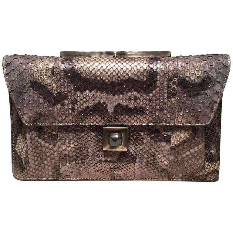 Silver Python Handbgs Judith Leiber Silver Grey Snakeskin Python Three way Handbag For Sale ...