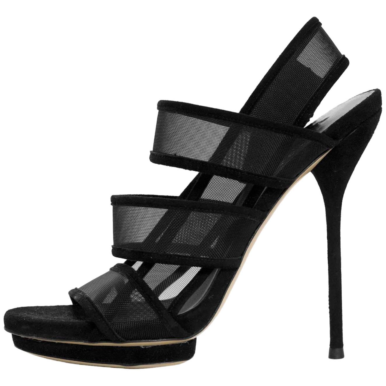 Gucci Black Mesh Strappy Sandals Sz 36