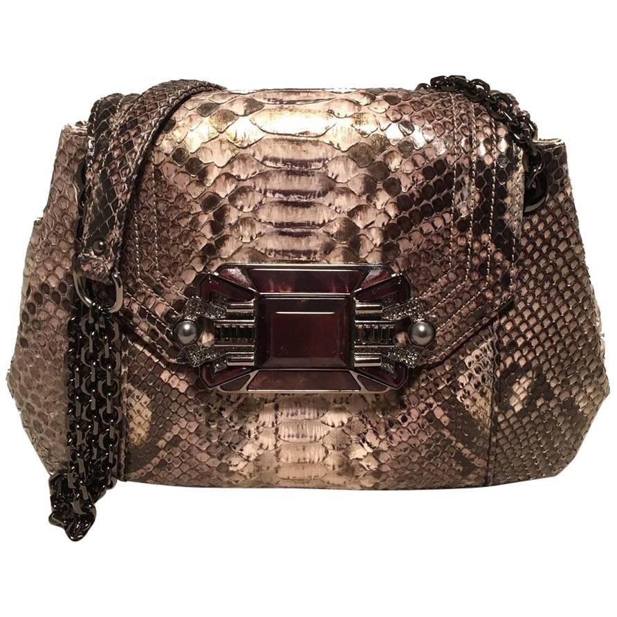 Judith Leiber Natural Grey Python Snakeskin Shoulder Bag