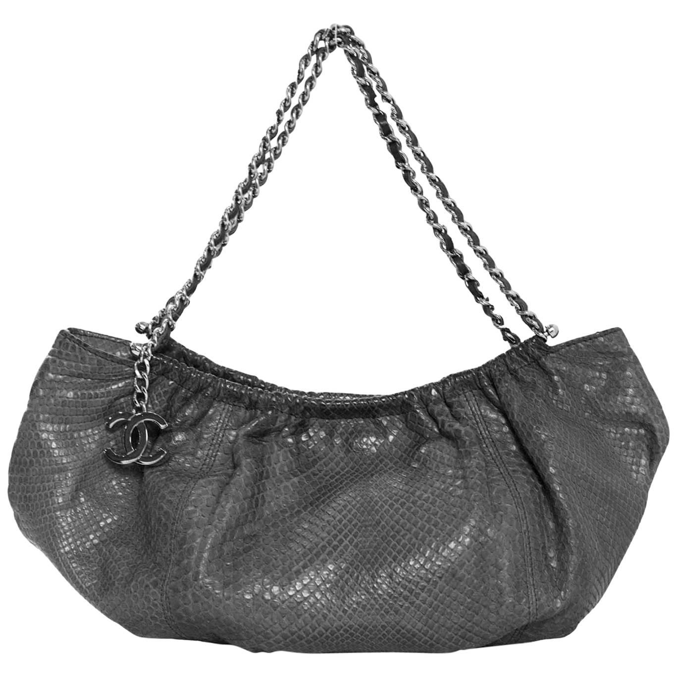 Chanel Grey Python Small Shoulder Bag with CC