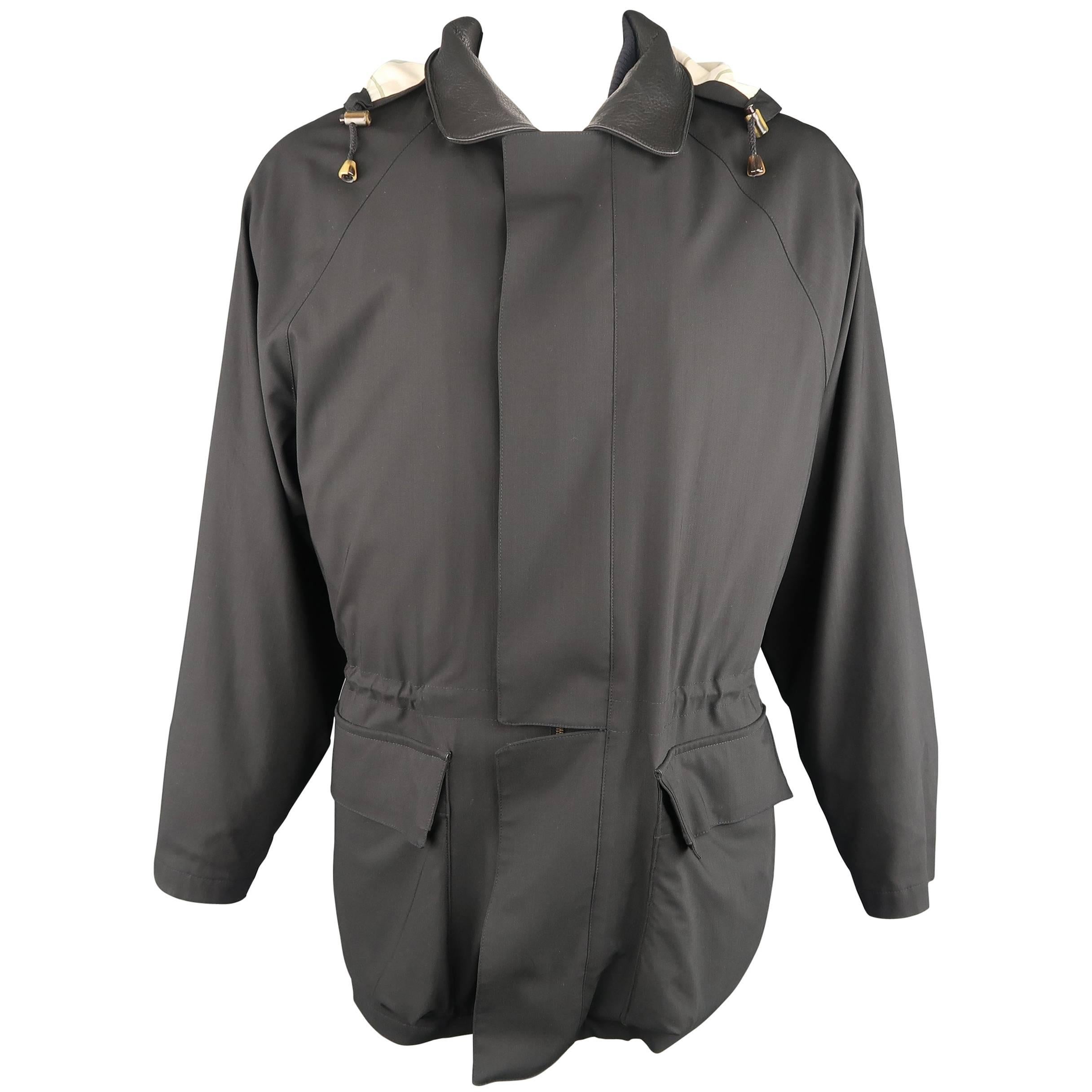 Loro Piana XL Men's Black Wool Detachable Vest Storm System Hooded Jacket