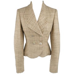 RALPH LAUREN Size 8 Beige Woven Silk Tweed Double Breasted Cropped Jacket