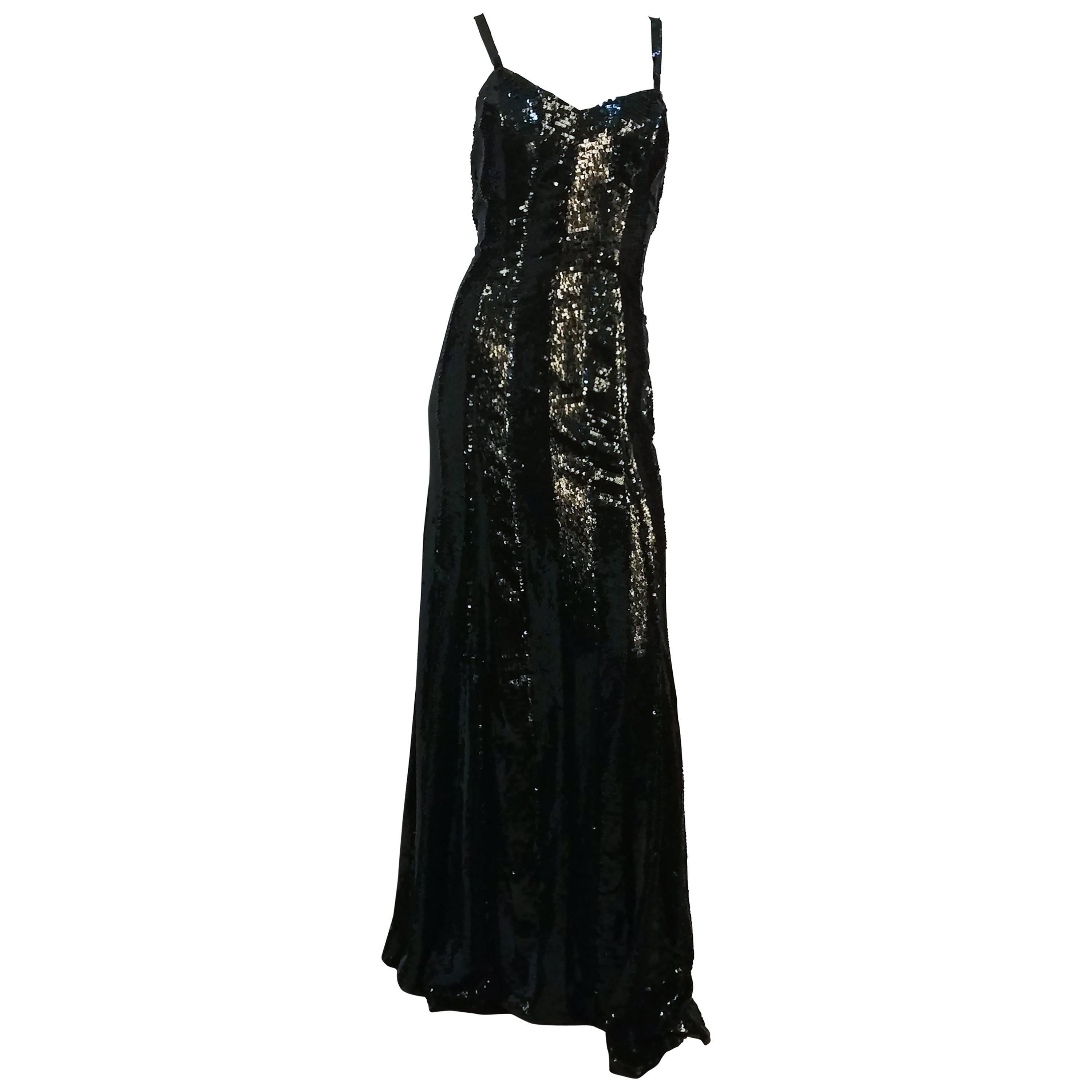 1990s Ralph Lauren Black Sequin Gown