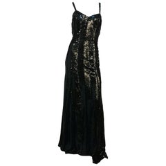 Retro 1990s Ralph Lauren Black Sequin Gown