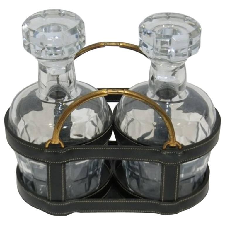 Vintage Hermes whiskey whisky decanters and Leather Carrier at 1stDibs