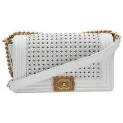 Collector CHANEL 'Boy' Flap Bag 'Paris Dubaï' in White and Aged Gold Leather