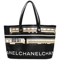 Chanel Black and Beige Coated Canvas Le Train Tote Bag 