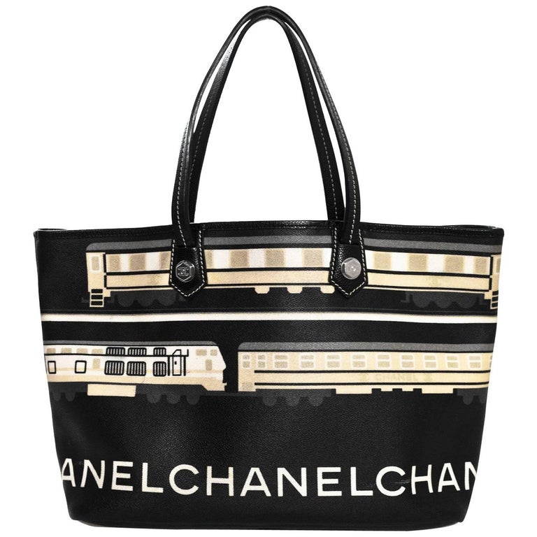 Chanel Black and Beige Coated Canvas Le Train Tote Bag
