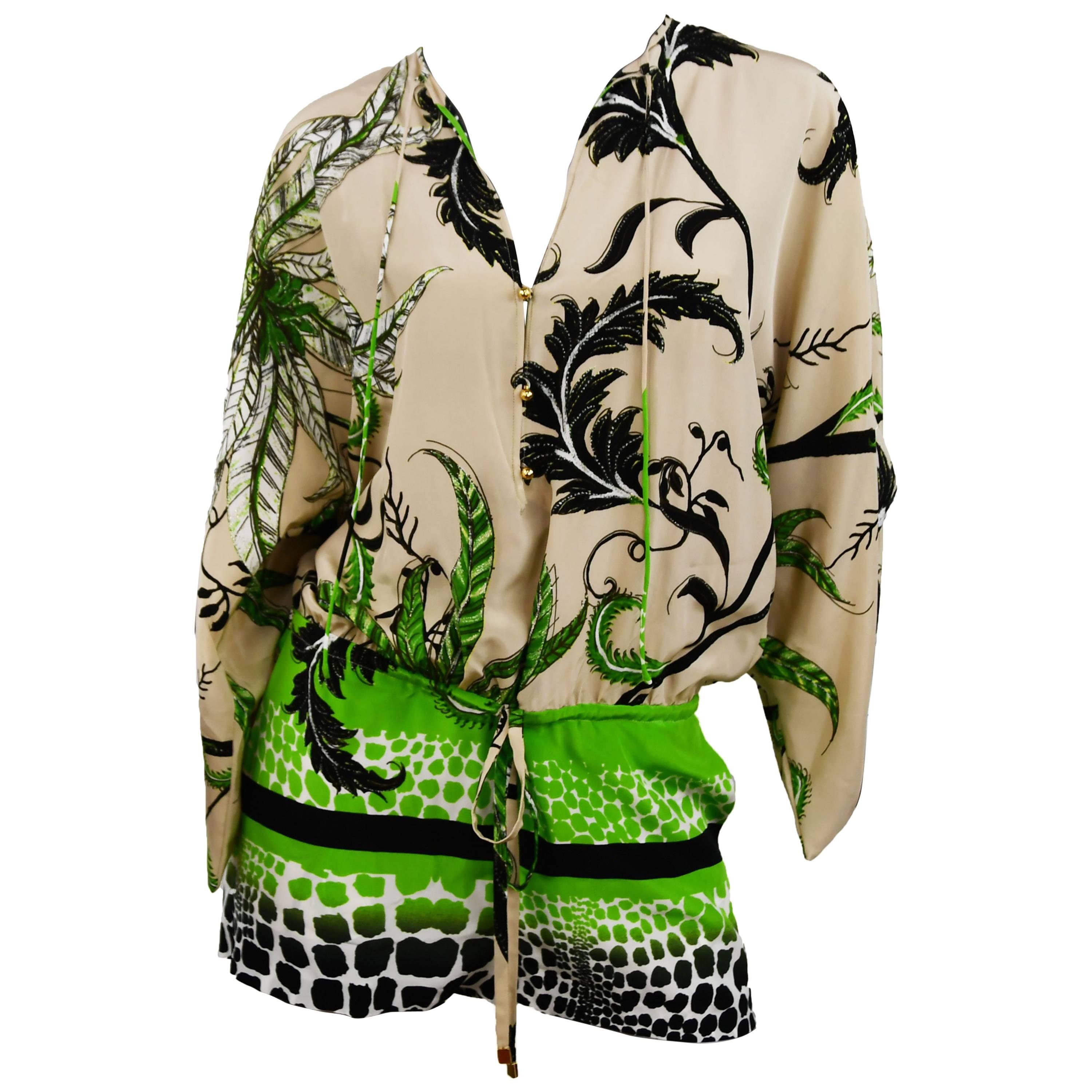 Roberto Cavalli Jungle Print Silk Chiffon Short Romper, Size 38  For Sale