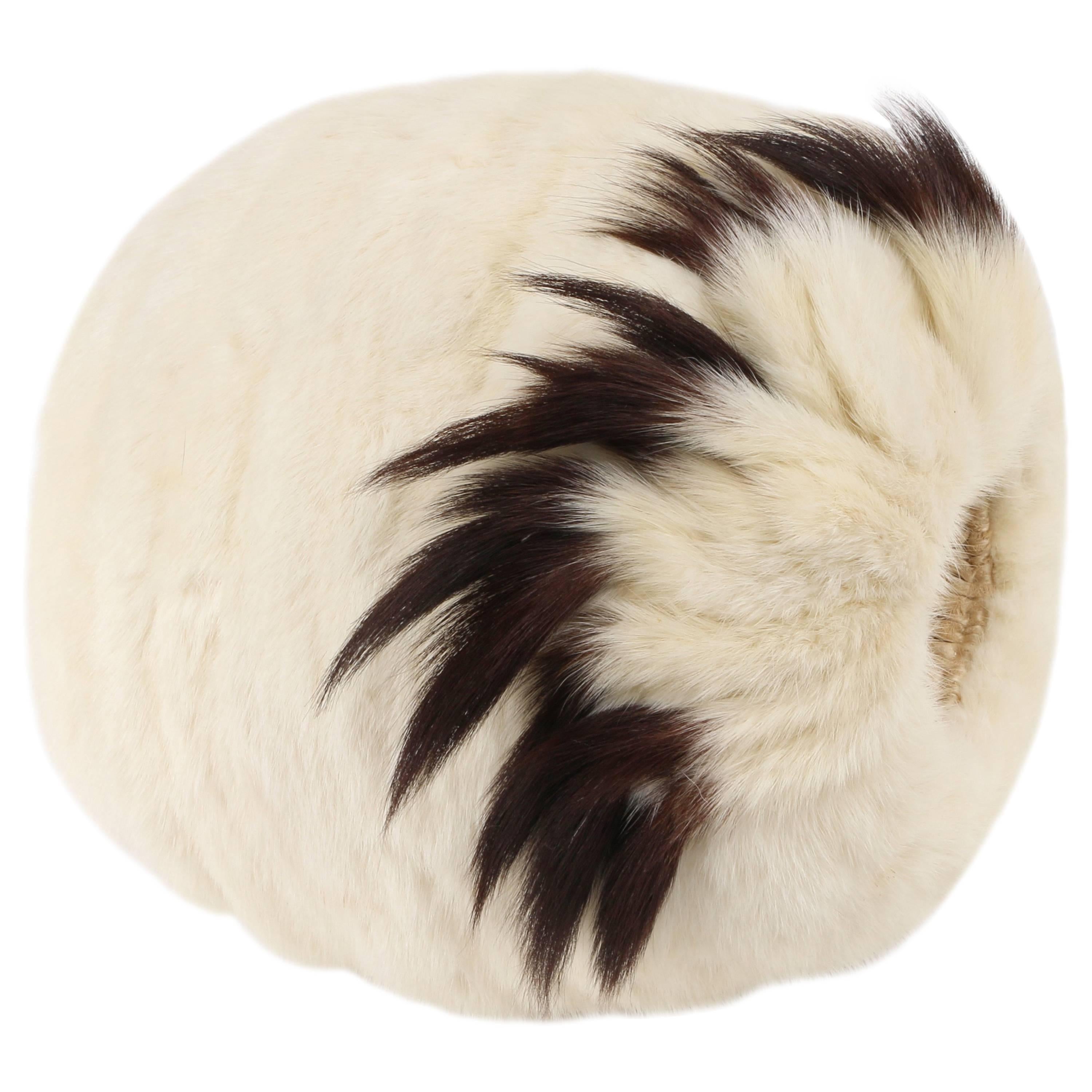 Edwardian Victorian Winter White Genuine Fur Tail Hand Warmer Muff Early 1900's 