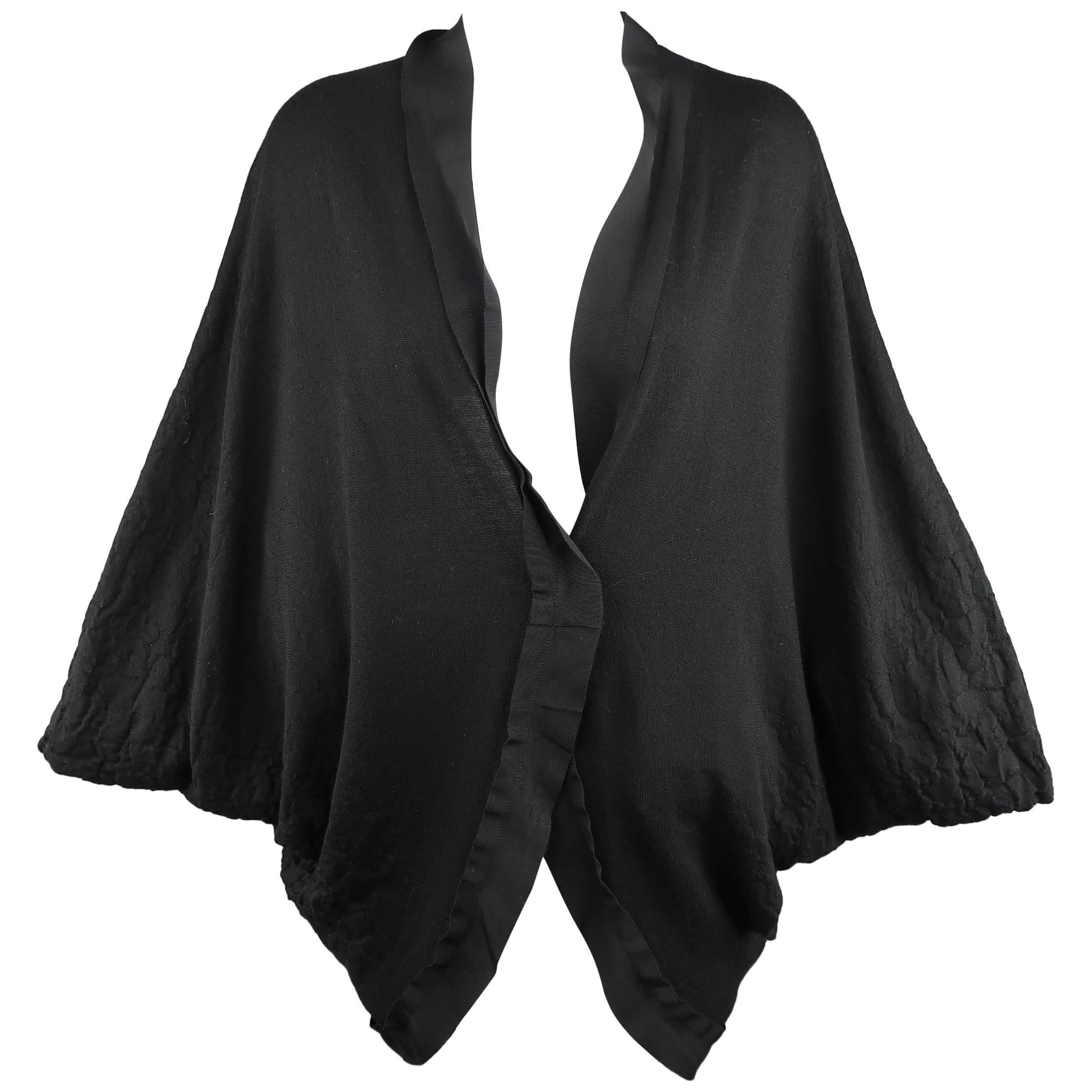 LANVIN Size M Black Textured Jersey Knit Batwing Cardigan