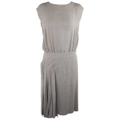 Vintage CHANEL Dress - Medium -  SS 1999 Grey Knit Drop Drape Skirt Shift Dress