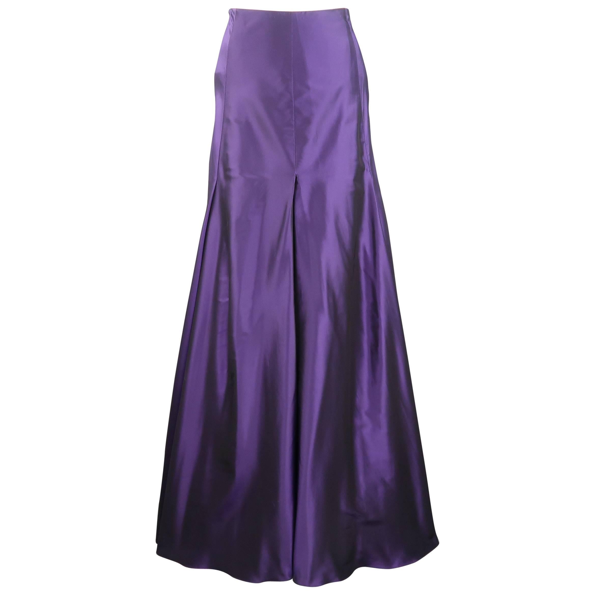 RALPH LAUREN Collection Size 6 Purple Silk Taffeta Pleated Maxi Skirt