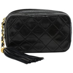 Vintage Chanel Black Quilted Leather Tassel Small Pouch Bag 