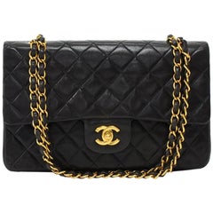 Vintage Chanel 2.55 10" Double Flap Black Quilted Leather Shoulder Bag 