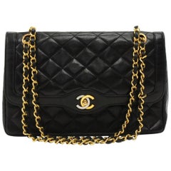 Vintage Chanel 2.55 10" Double Flap Quilted Leather Paris Limited Shoulder Bag