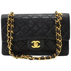 Vintage Chanel 2.55 Double Flap Black Quilted Leather Shoulder Bag 