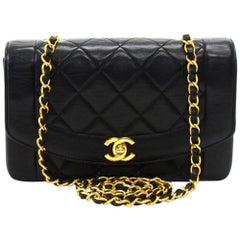 Chanel 8.5" Diana Classic Black Quilted Leather Shoulder Flap Bag 